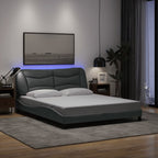 Bed Frame with LED without Mattress "Hvar" Light Grey 160x200 cm Fabric