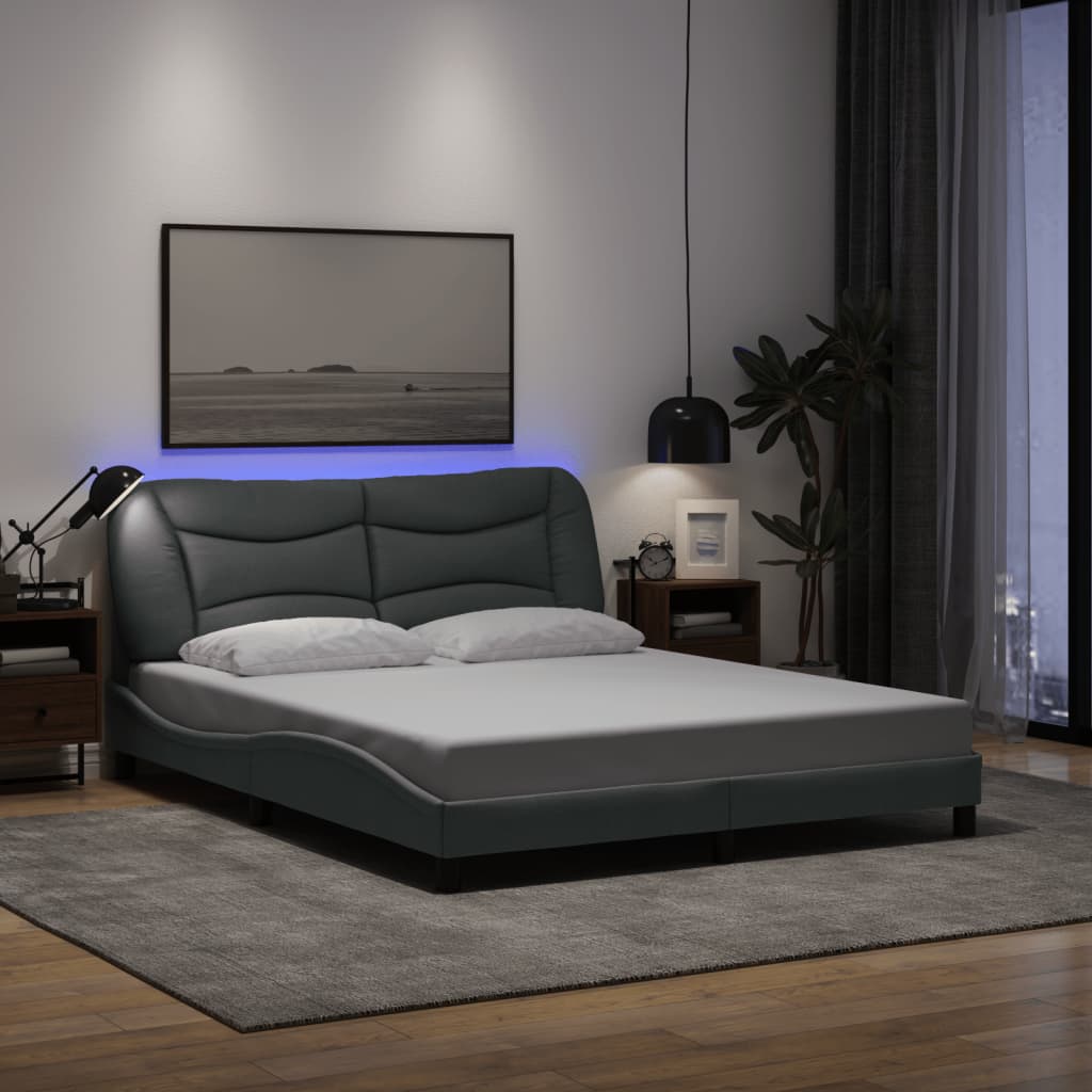 Bed Frame with LED without Mattress "Hvar" Light Grey 160x200 cm Fabric