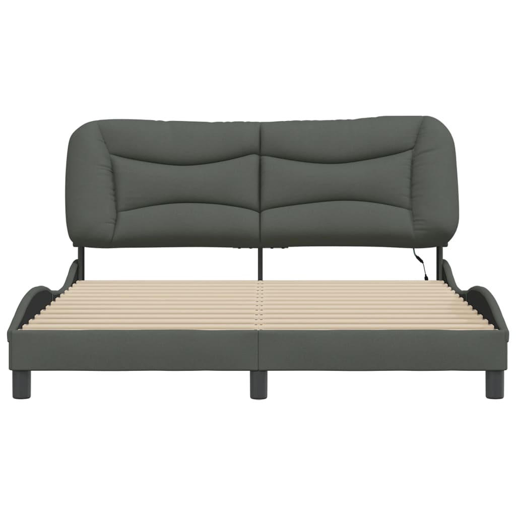 Bed Frame with LED without Mattress "Hvar" Dark Grey 160x200 cm Fabric