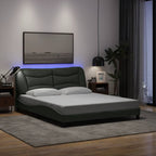 Bed Frame with LED without Mattress "Hvar" Dark Grey 160x200 cm Fabric