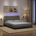 Bed Frame with LED without Mattress "Hvar" Taupe 160x200 cm Fabric