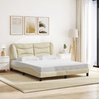 Bed Frame with LED without Mattress "Hvar" Cream 160x200 cm Fabric