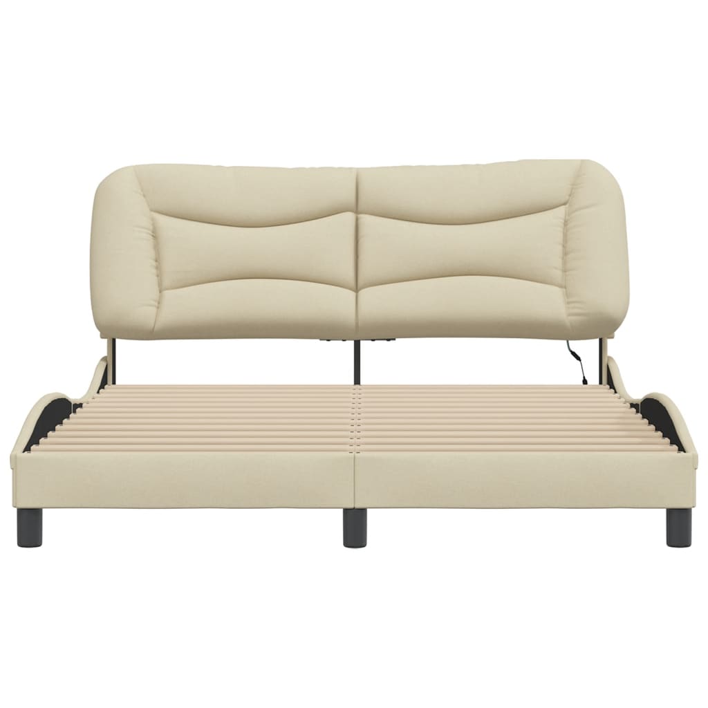 Bed Frame with LED without Mattress "Hvar" Cream 160x200 cm Fabric