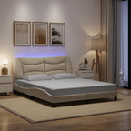 Bed Frame with LED without Mattress "Hvar" Cream 160x200 cm Fabric