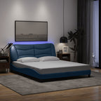 Bed Frame with LED without Mattress "Hvar" Blue 160x200 cm Fabric