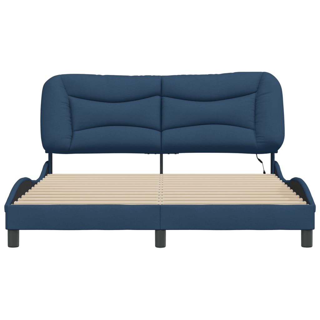 Bed Frame with LED without Mattress "Hvar" Blue 160x200 cm Fabric