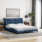 Bed Frame with LED without Mattress "Hvar" Blue 160x200 cm Fabric