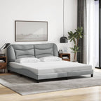Bed Frame with LED without Mattress "Hvar" Light Grey 180x200 cm Fabric