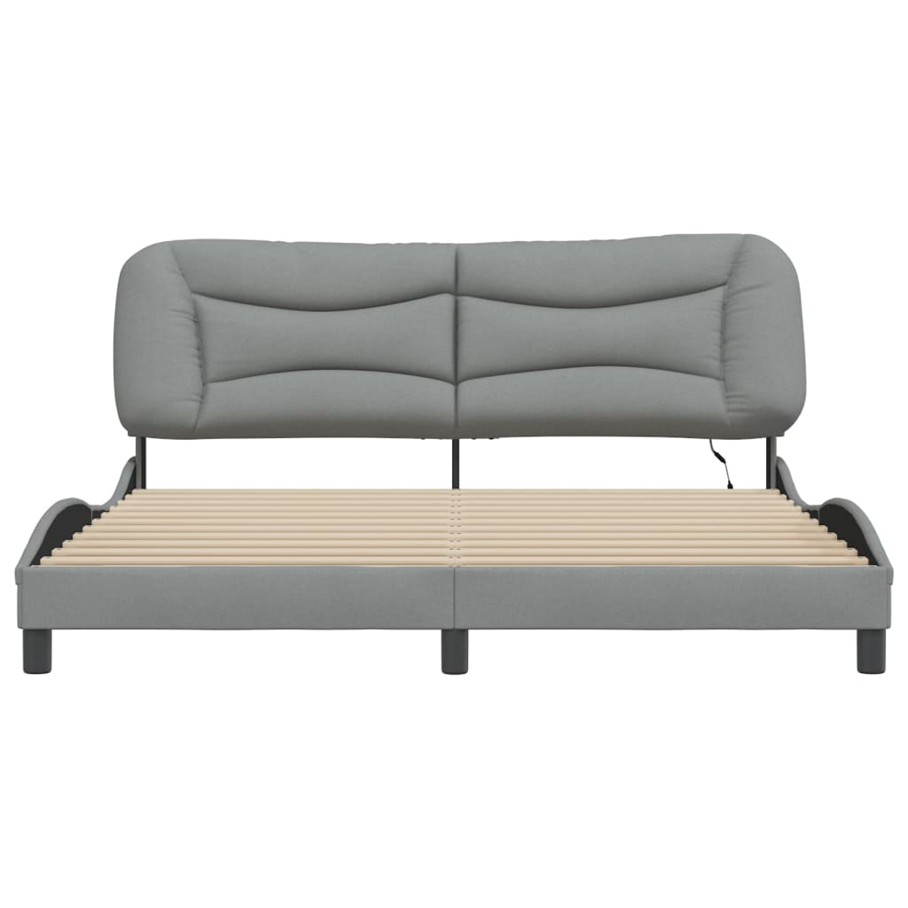 Bed Frame with LED without Mattress "Hvar" Light Grey 180x200 cm Fabric