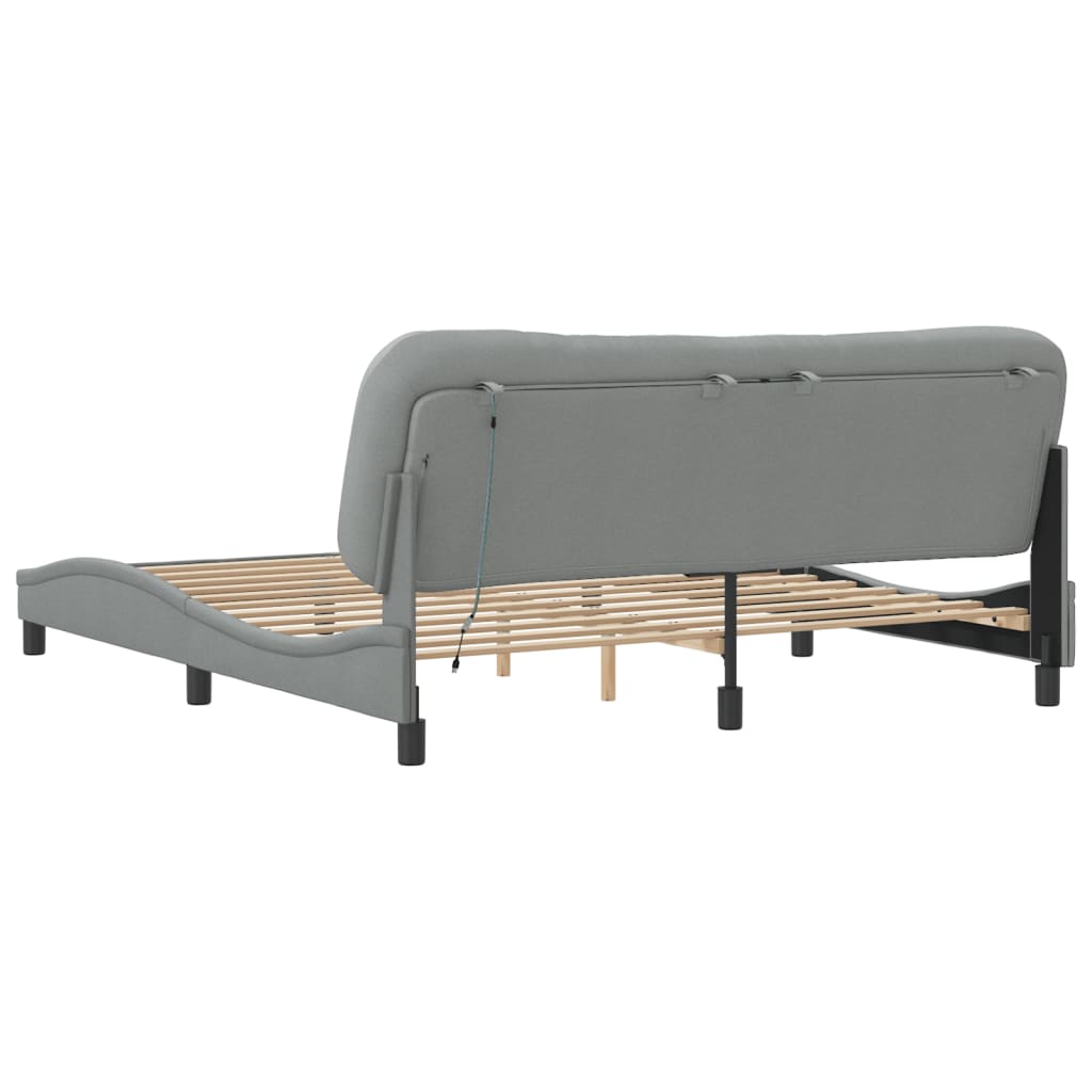 Bed Frame with LED without Mattress "Hvar" Light Grey 180x200 cm Fabric