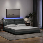 Bed Frame with LED without Mattress "Hvar" Light Grey 180x200 cm Fabric
