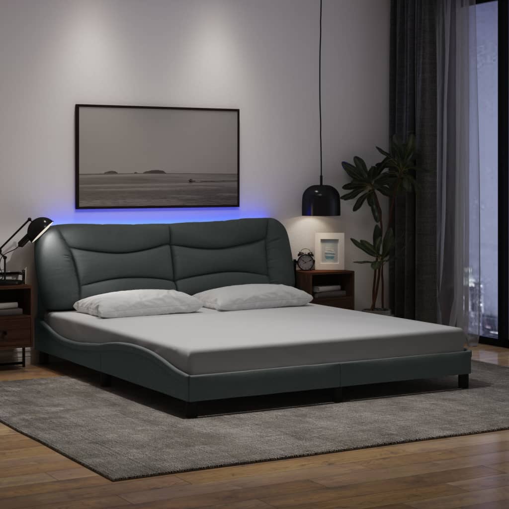 Bed Frame with LED without Mattress "Hvar" Light Grey 180x200 cm Fabric