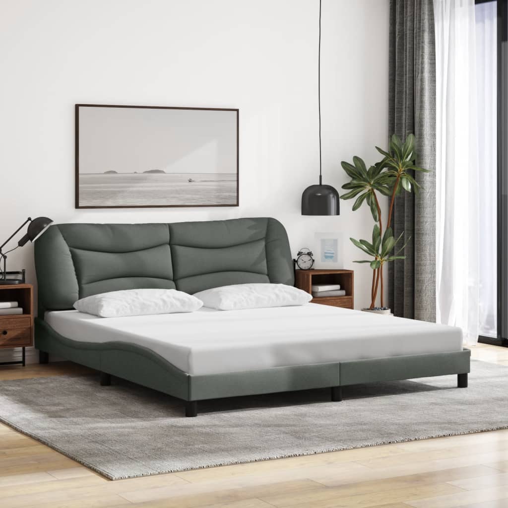 Bed Frame with LED without Mattress "Hvar" Dark Grey 180x200 cm Fabric