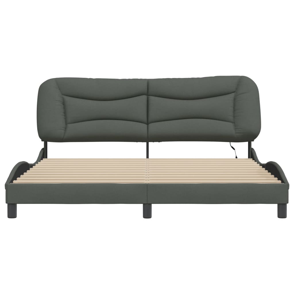Bed Frame with LED without Mattress "Hvar" Dark Grey 180x200 cm Fabric