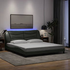 Bed Frame with LED without Mattress "Hvar" Dark Grey 180x200 cm Fabric