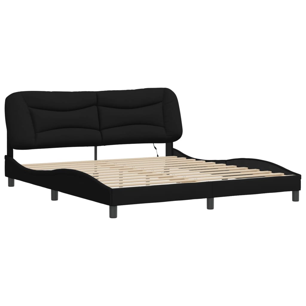 Bed Frame with LED without Mattress "Hvar" Black 180x200 cm Fabric