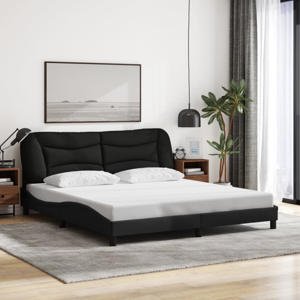 Bed Frame with LED without Mattress "Hvar" Black 180x200 cm Fabric