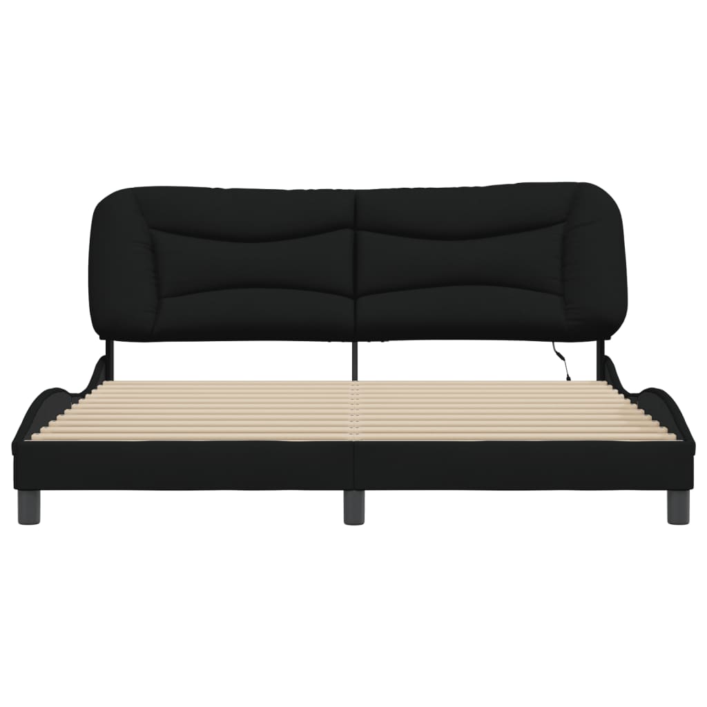 Bed Frame with LED without Mattress "Hvar" Black 180x200 cm Fabric