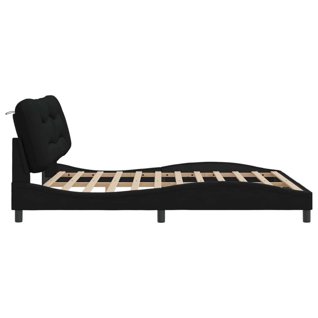Bed Frame with LED without Mattress "Hvar" Black 180x200 cm Fabric