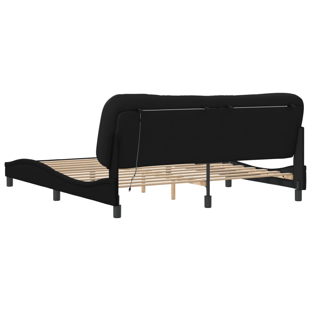 Bed Frame with LED without Mattress "Hvar" Black 180x200 cm Fabric