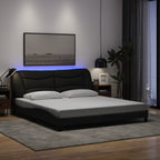 Bed Frame with LED without Mattress "Hvar" Black 180x200 cm Fabric