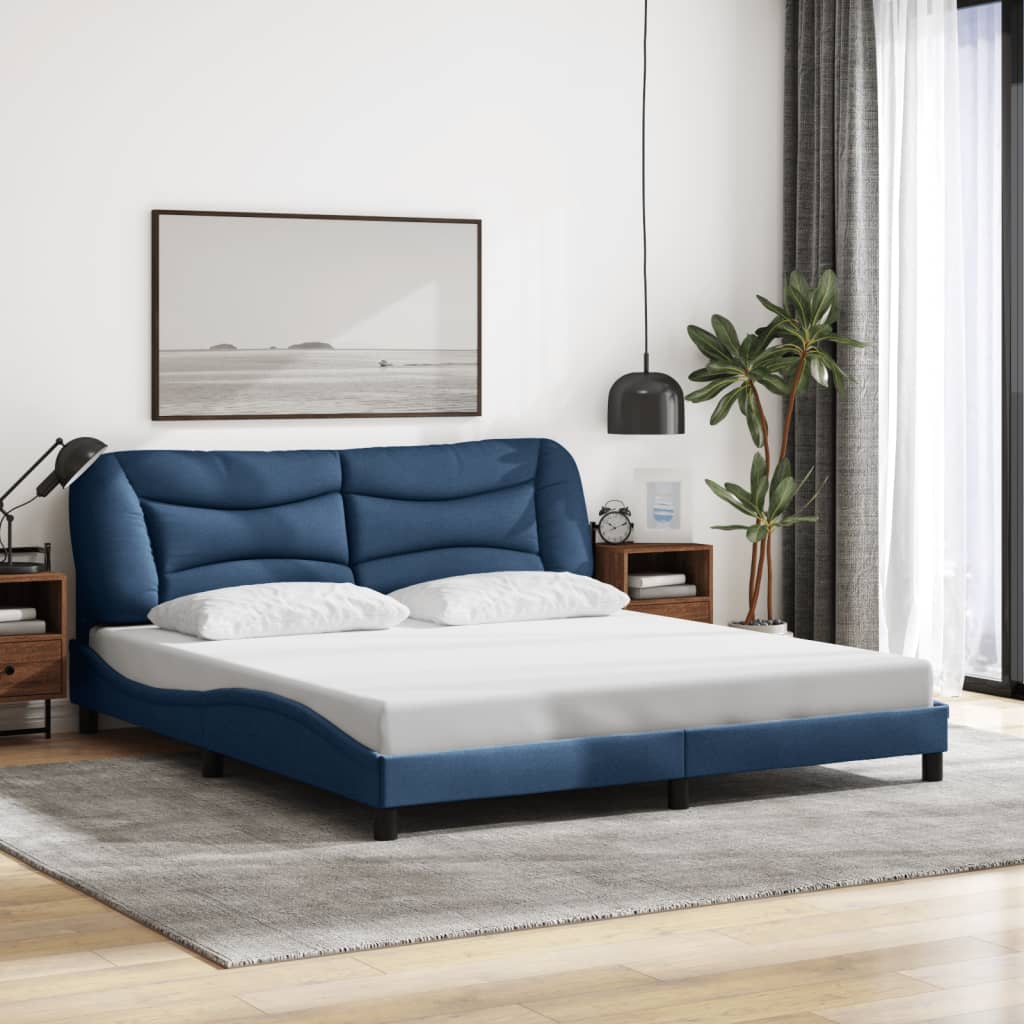 Bed Frame with LED without Mattress "Hvar" Blue 180x200 cm Fabric