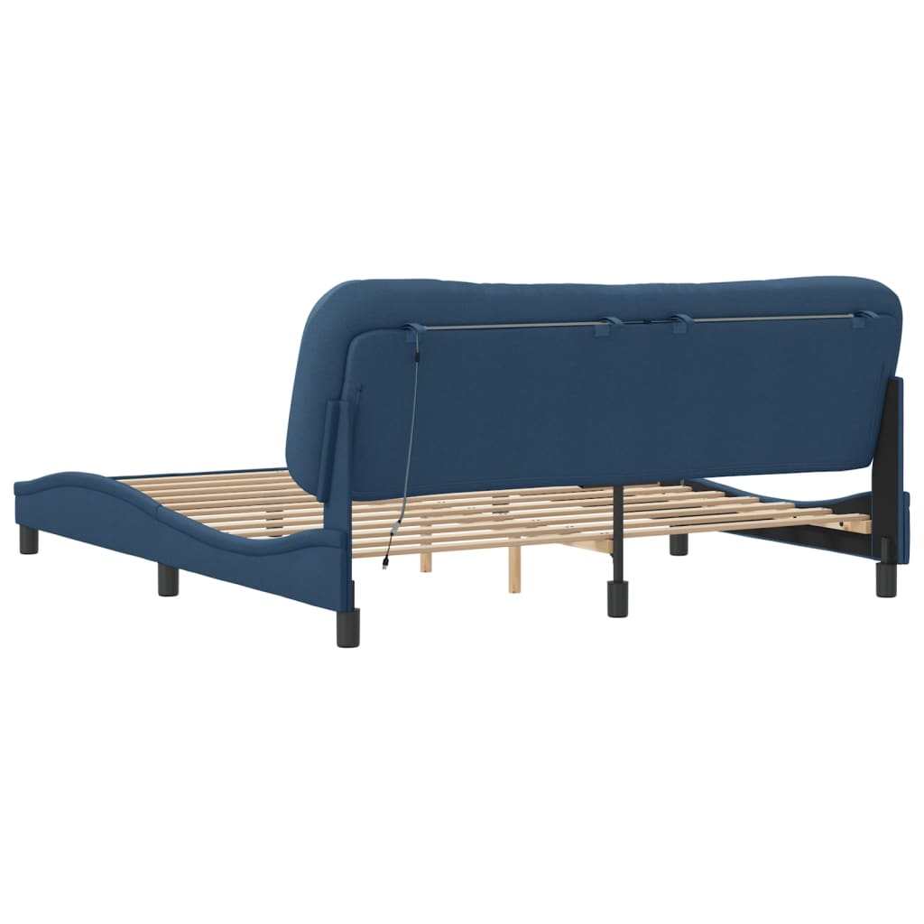 Bed Frame with LED without Mattress "Hvar" Blue 180x200 cm Fabric
