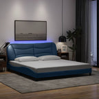 Bed Frame with LED without Mattress "Hvar" Blue 180x200 cm Fabric