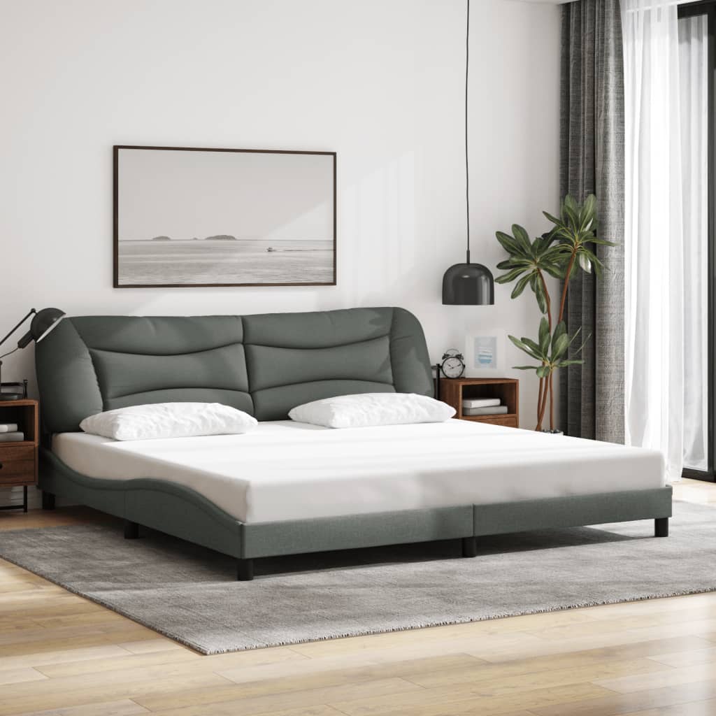 Bed Frame with LED without Mattress "Hvar" Dark Grey 200x200 cm Fabric