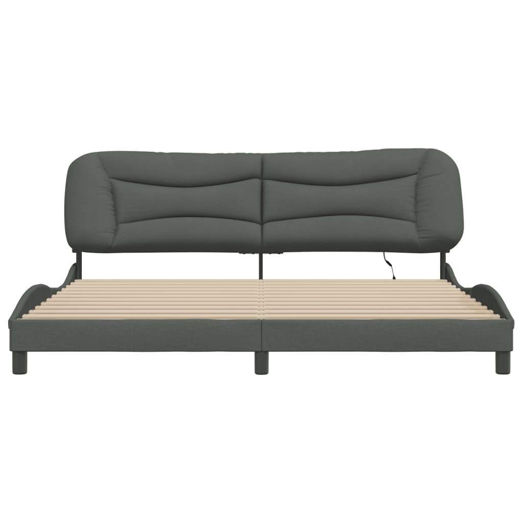 Bed Frame with LED without Mattress "Hvar" Dark Grey 200x200 cm Fabric