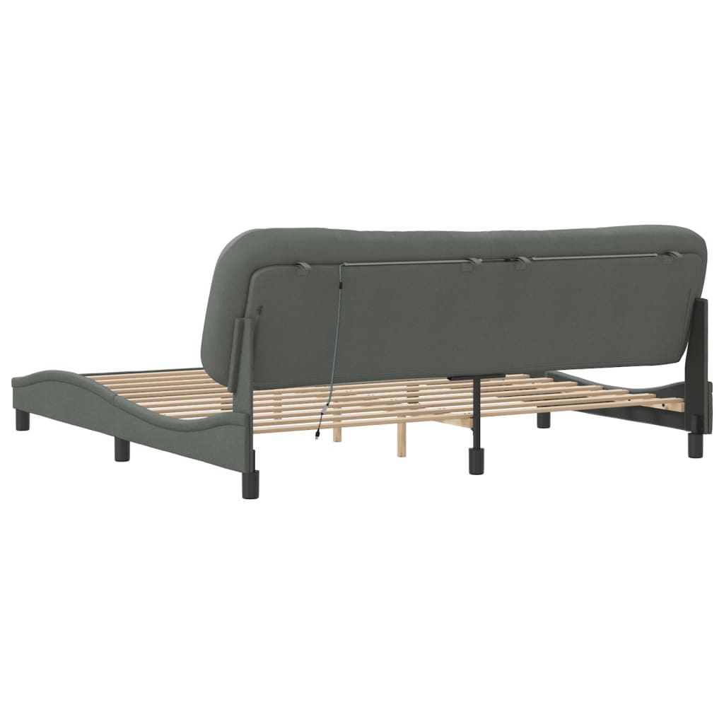 Bed Frame with LED without Mattress "Hvar" Dark Grey 200x200 cm Fabric