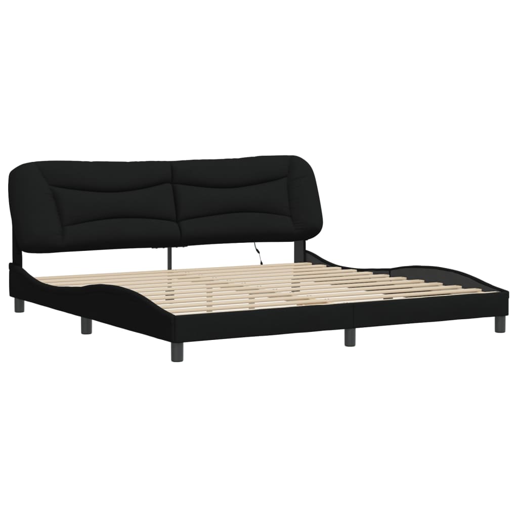 Bed Frame with LED without Mattress "Hvar" Black 200x200 cm Fabric