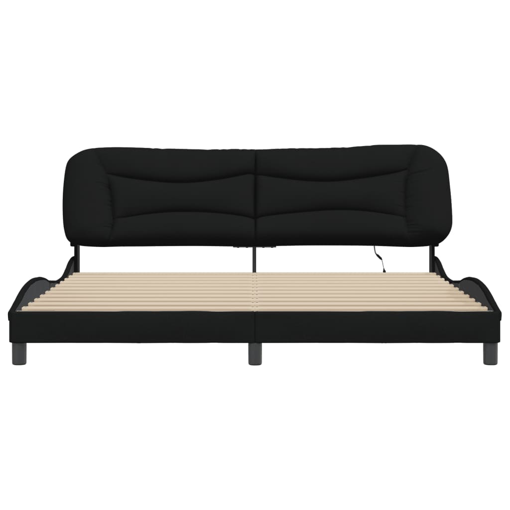 Bed Frame with LED without Mattress "Hvar" Black 200x200 cm Fabric