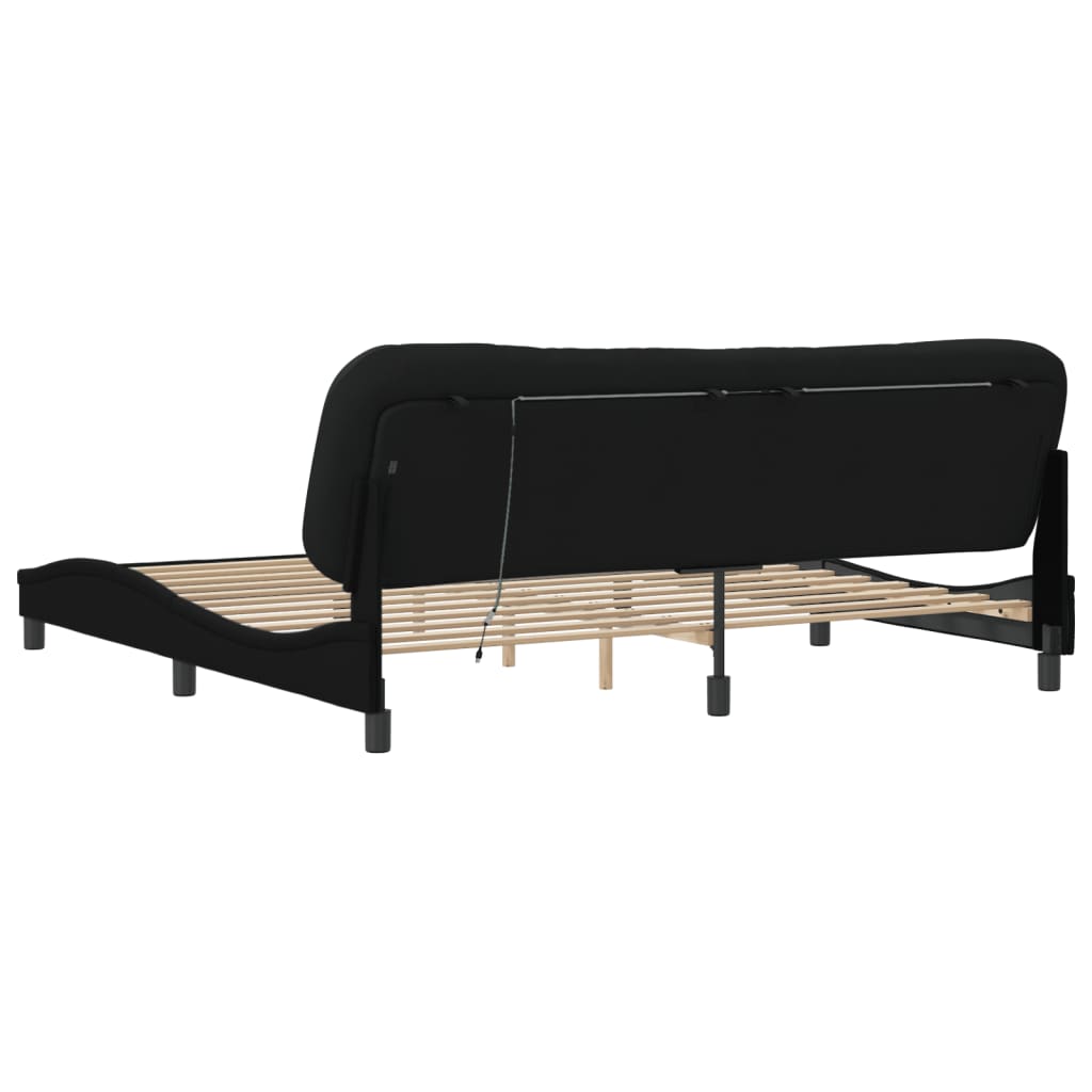 Bed Frame with LED without Mattress "Hvar" Black 200x200 cm Fabric