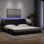 Bed Frame with LED without Mattress "Hvar" Black 200x200 cm Fabric