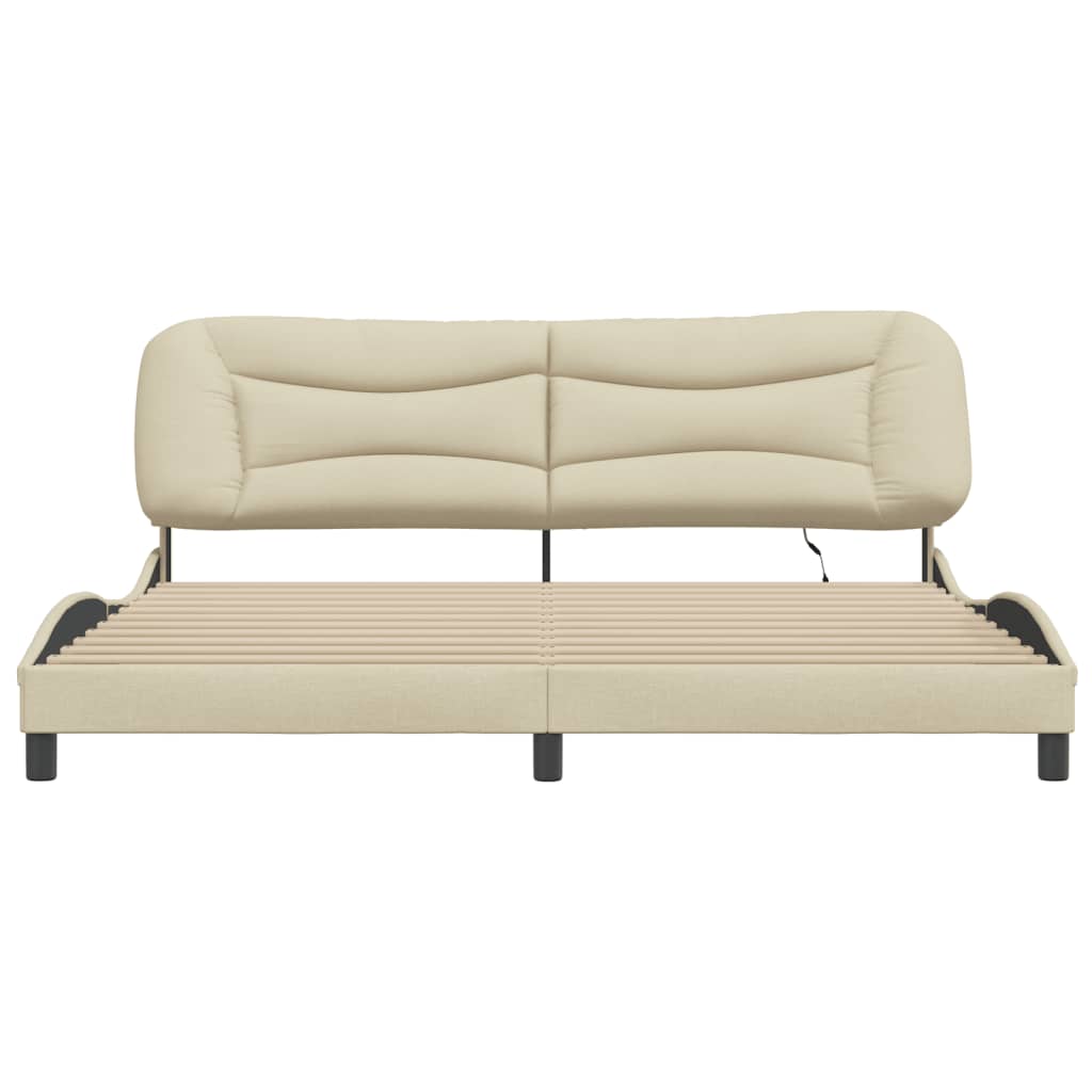 Bed Frame with LED without Mattress "Hvar" Cream 200x200 cm Fabric