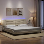 Bed Frame with LED without Mattress "Hvar" Cream 200x200 cm Fabric