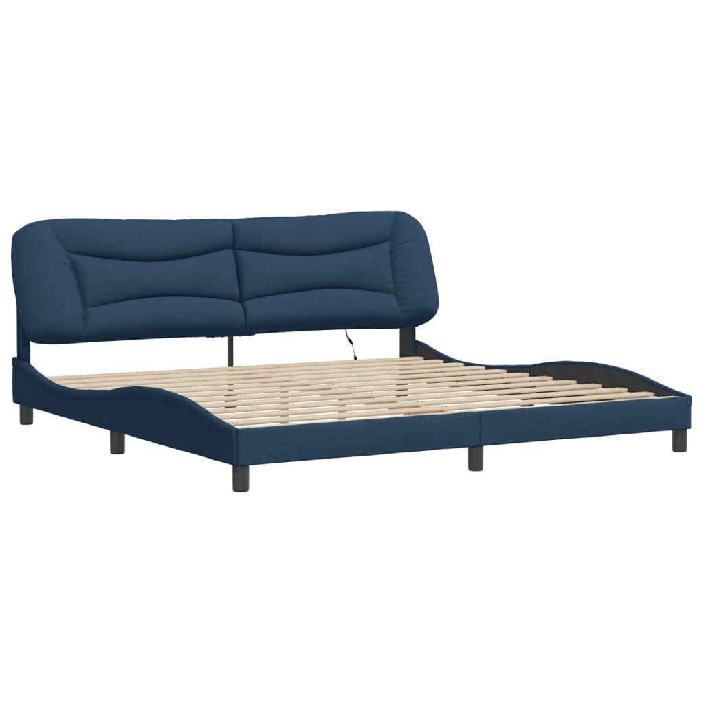 Bed Frame with LED without Mattress "Hvar" Blue 200x200 cm Fabric