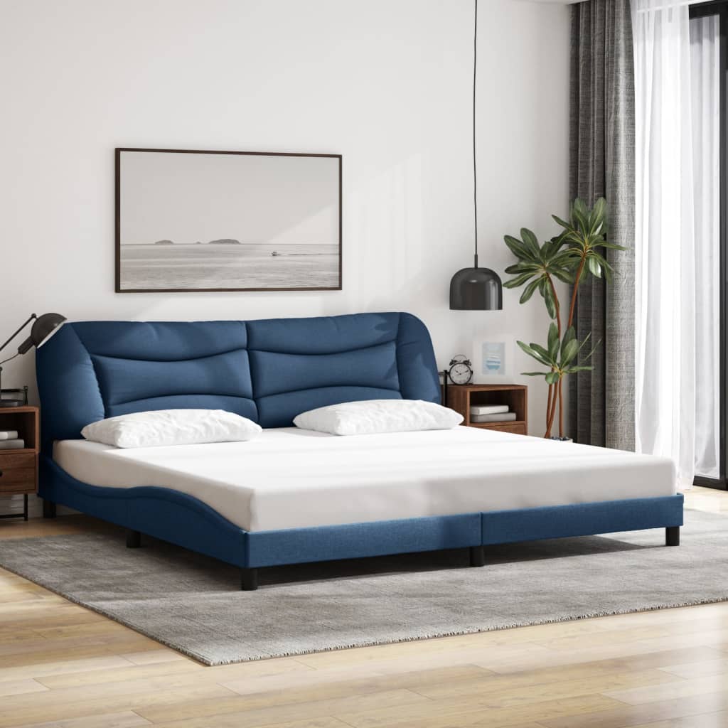 Bed Frame with LED without Mattress "Hvar" Blue 200x200 cm Fabric