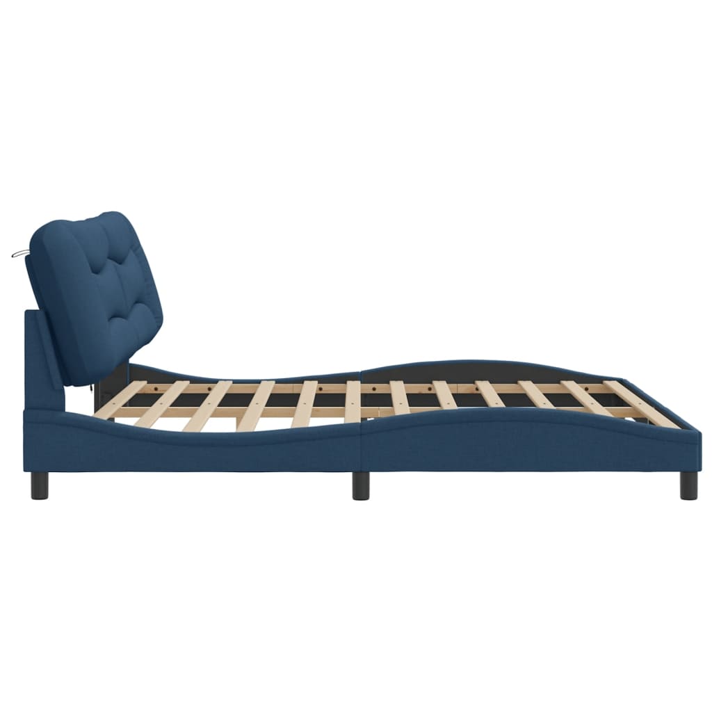 Bed Frame with LED without Mattress "Hvar" Blue 200x200 cm Fabric