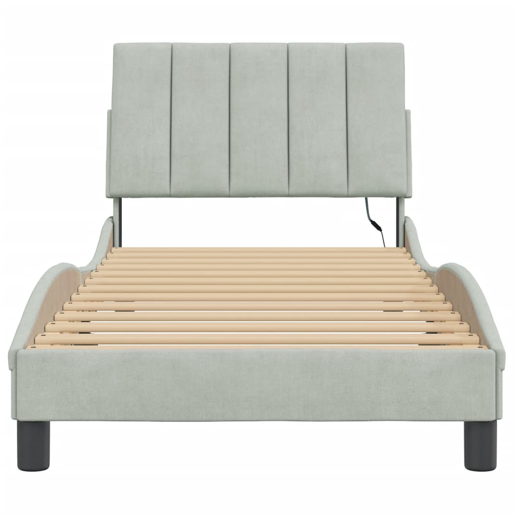 Bed Frame with LED without Mattress "Hanko" Light Grey 80x200 cm Velvet
