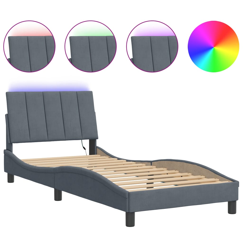 Bed Frame with LED without Mattress "Hanko" Dark Grey 80x200 cm Velvet
