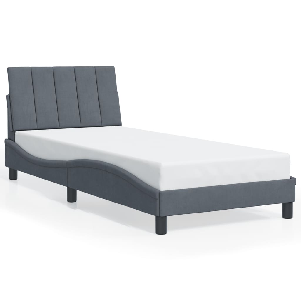 Bed Frame with LED without Mattress "Hanko" Dark Grey 80x200 cm Velvet