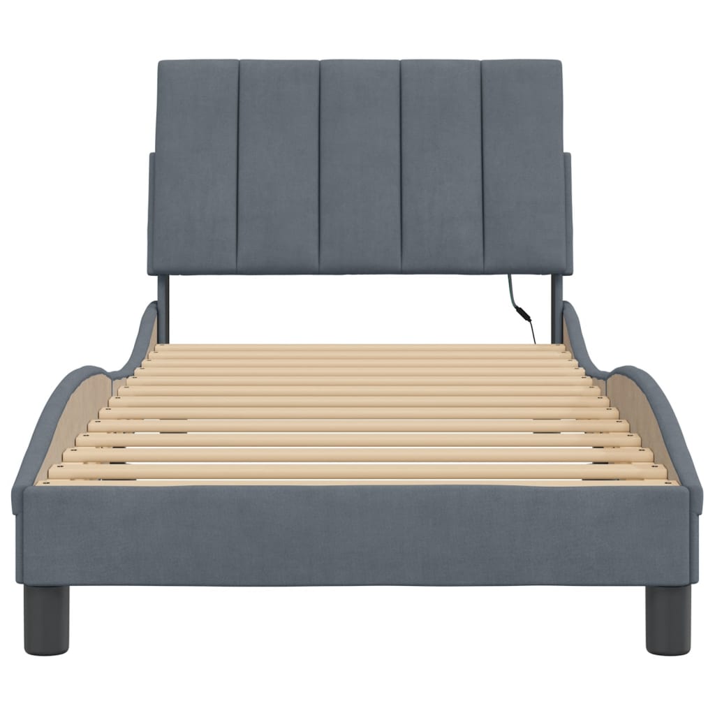 Bed Frame with LED without Mattress "Hanko" Dark Grey 80x200 cm Velvet