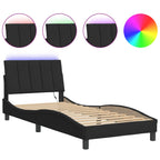 Bed Frame with LED without Mattress "Hanko" Black 80x200 cm Velvet