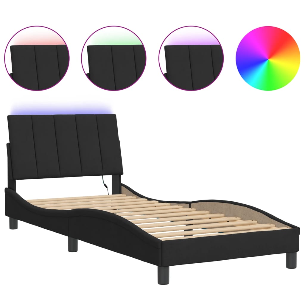 Bed Frame with LED without Mattress "Hanko" Black 80x200 cm Velvet