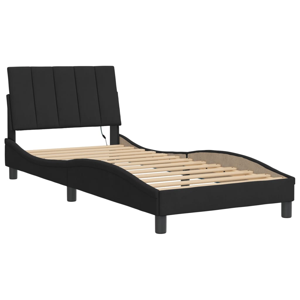 Bed Frame with LED without Mattress "Hanko" Black 80x200 cm Velvet