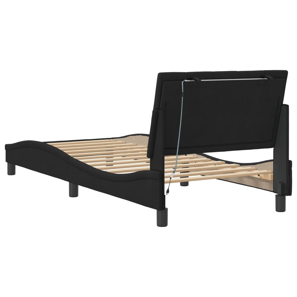 Bed Frame with LED without Mattress "Hanko" Black 80x200 cm Velvet