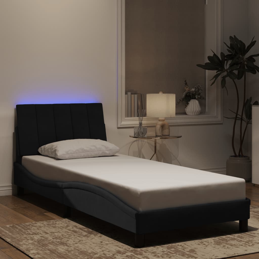 Bed Frame with LED without Mattress "Hanko" Black 80x200 cm Velvet