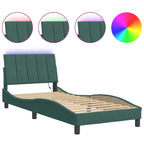 Bed Frame with LED without Mattress "Hanko" Dark Green 80x200 cm Velvet